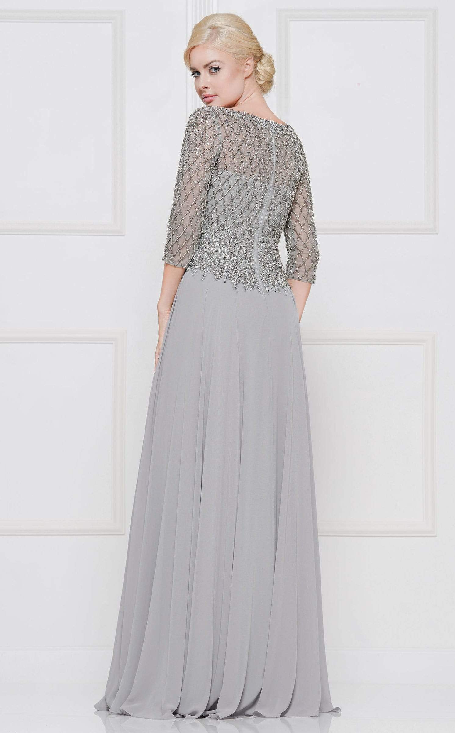 Marsoni by Colors - Illusion Lattice Motif Chiffon A-Line Gown M165 - view 9