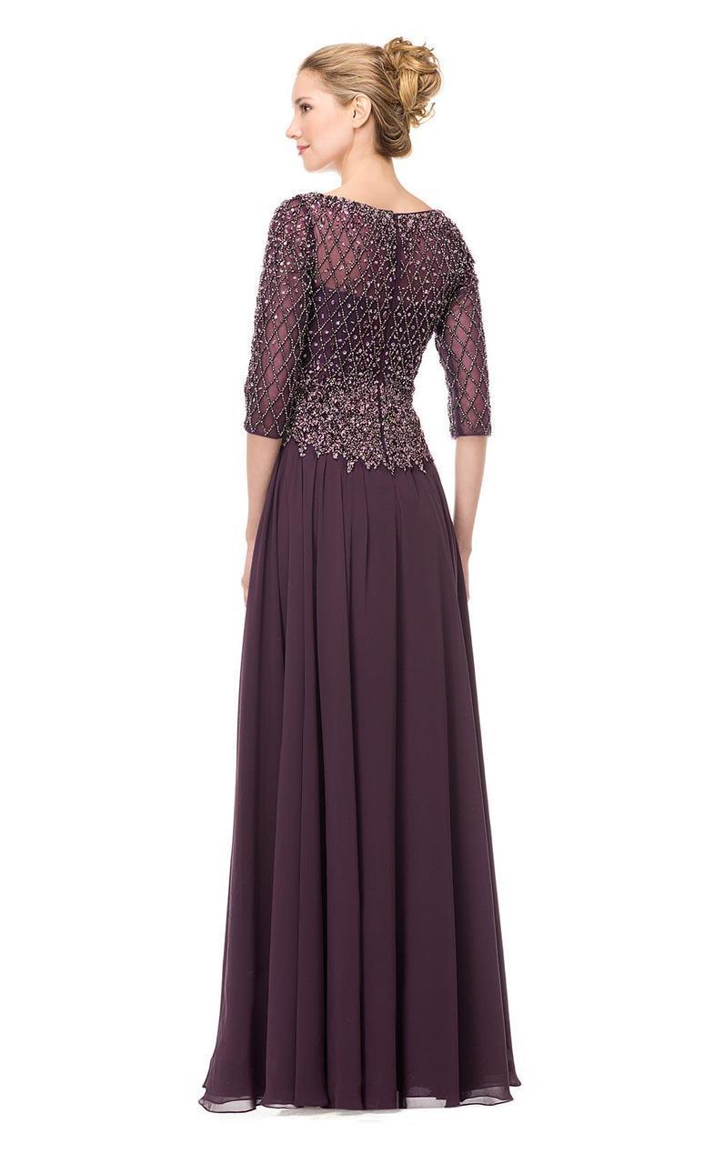 Marsoni by Colors - Illusion Lattice Motif Chiffon A-Line Gown M165 - back view