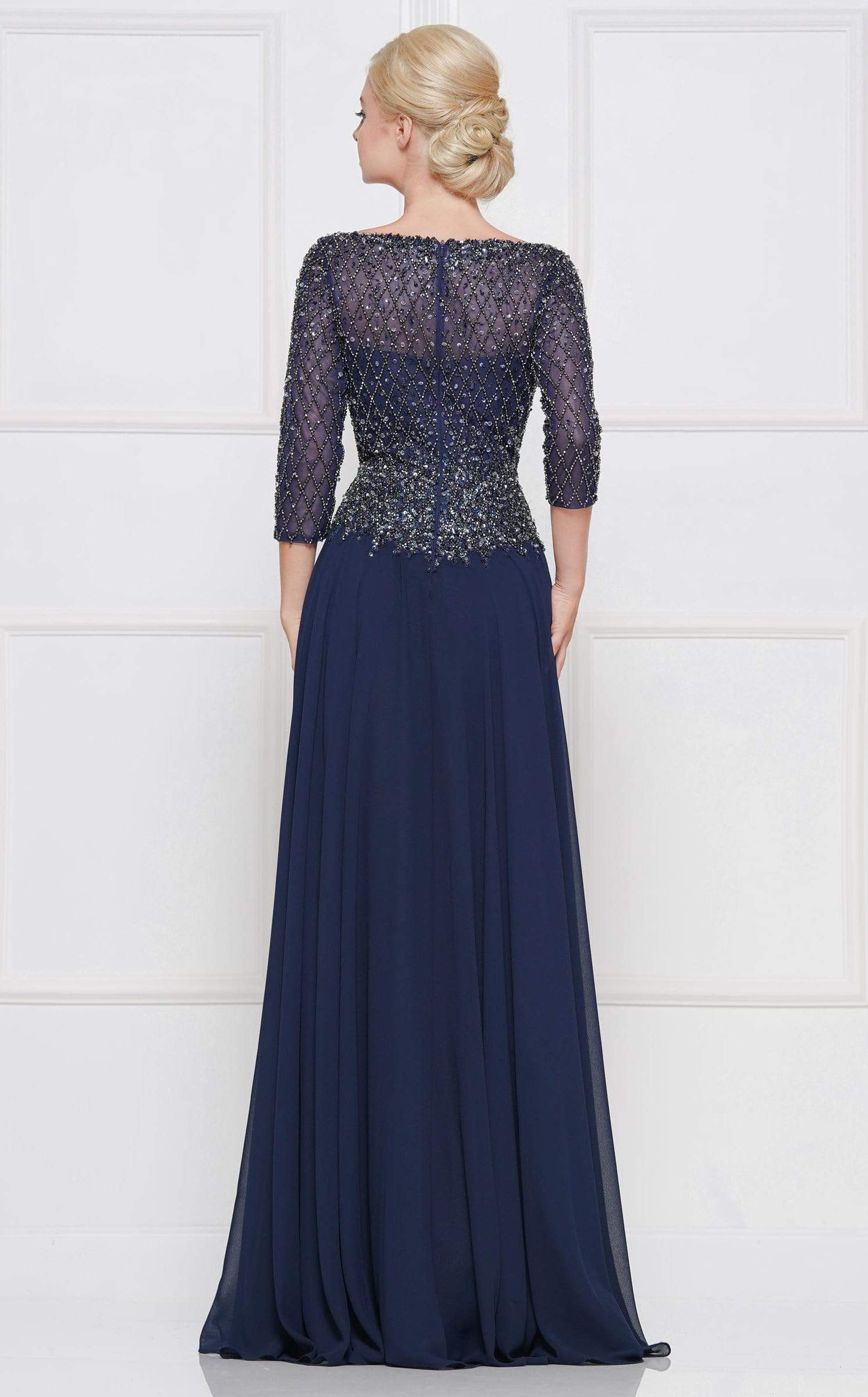 Marsoni by Colors - Illusion Lattice Motif Chiffon A-Line Gown M165 - view 7