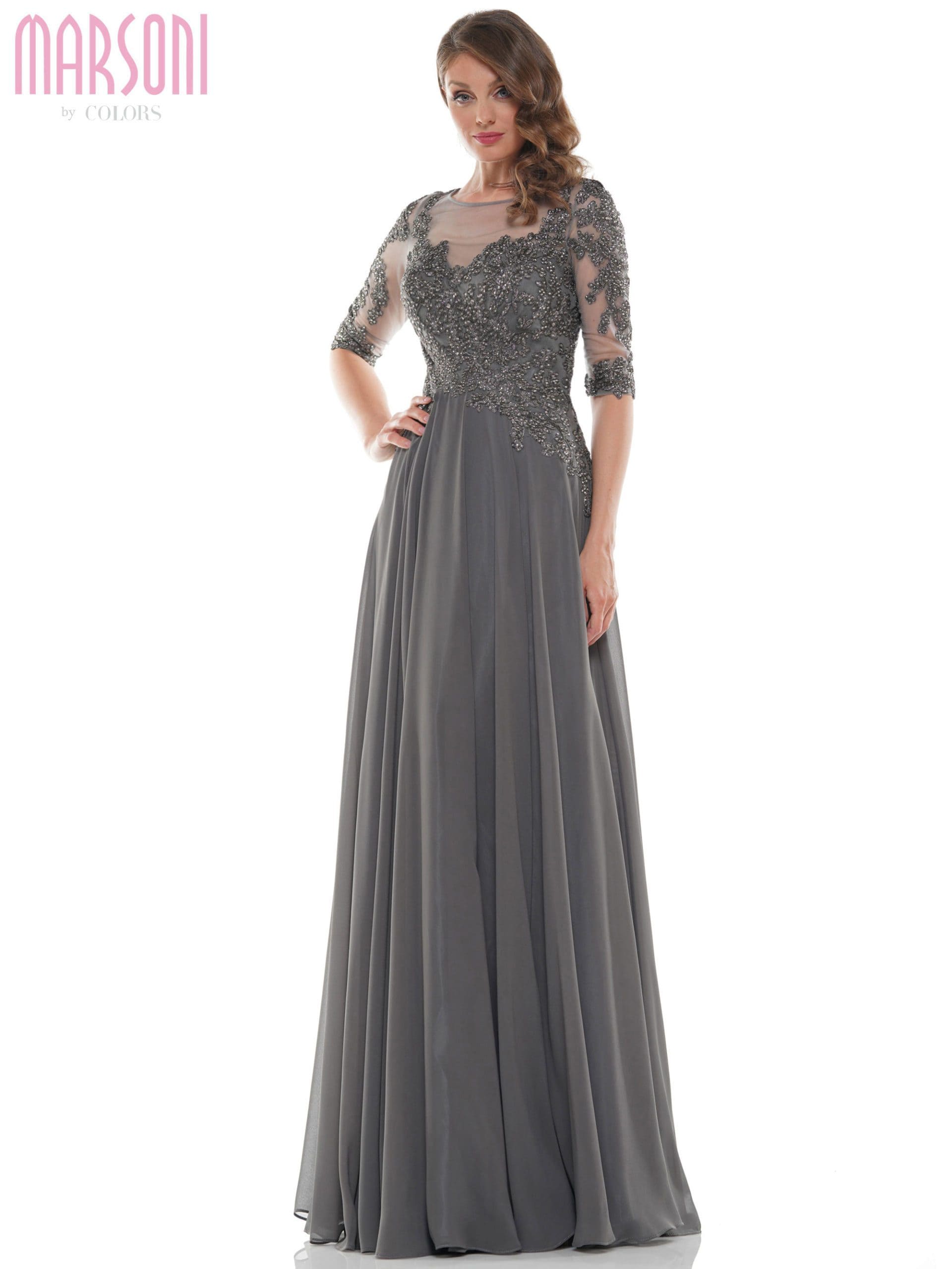 Marsoni by Colors - M157 Scoop Neckline A-Line Dress - back view