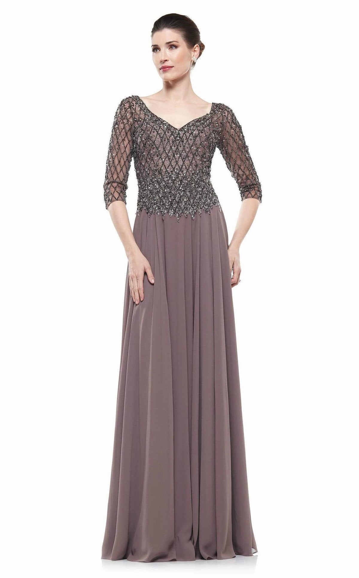 Marsoni by Colors - M165 Illusion Lattice Motif A-Line Gown - view 6