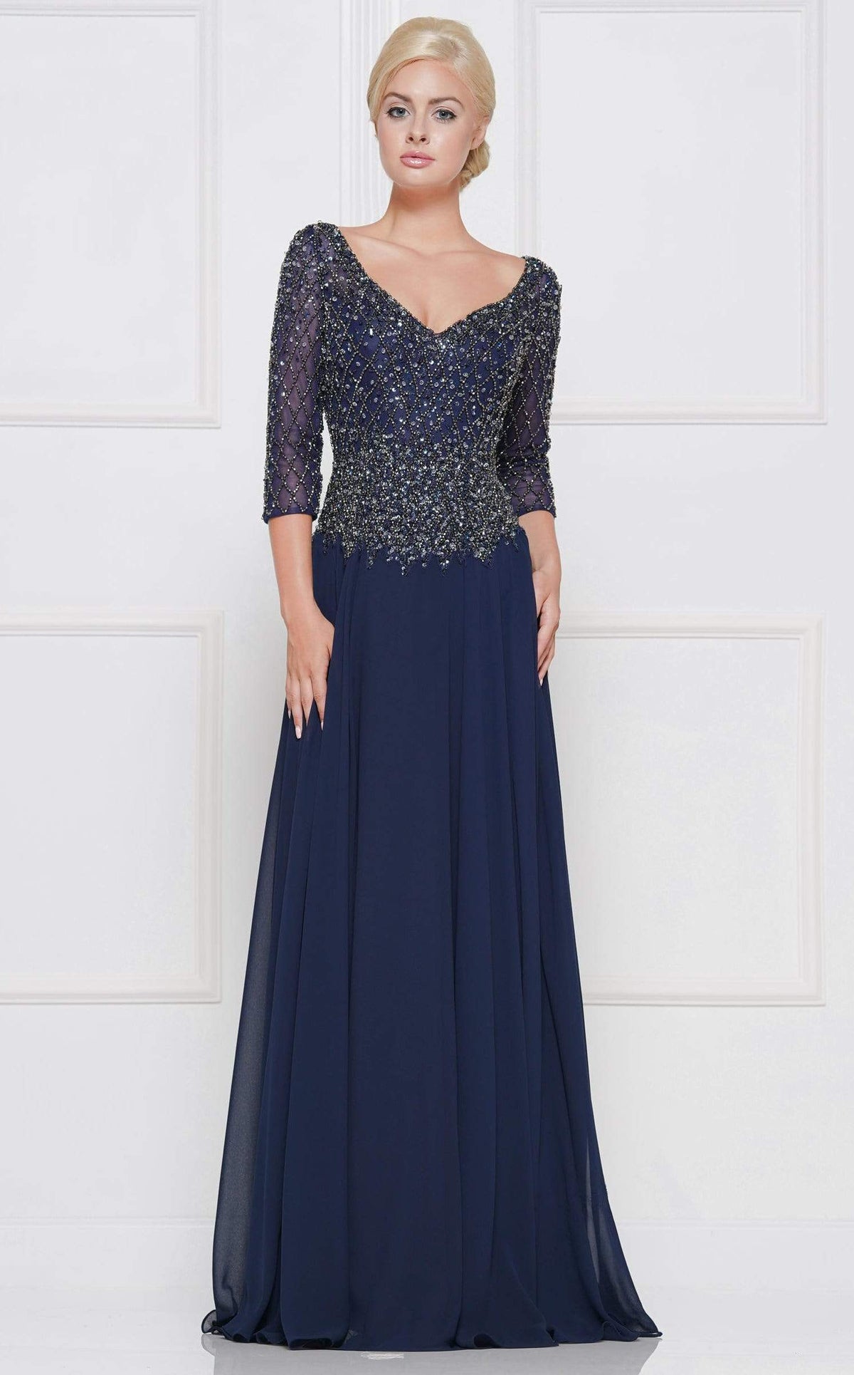 Marsoni by Colors - M165 Illusion Lattice Motif A-Line Gown - view 8