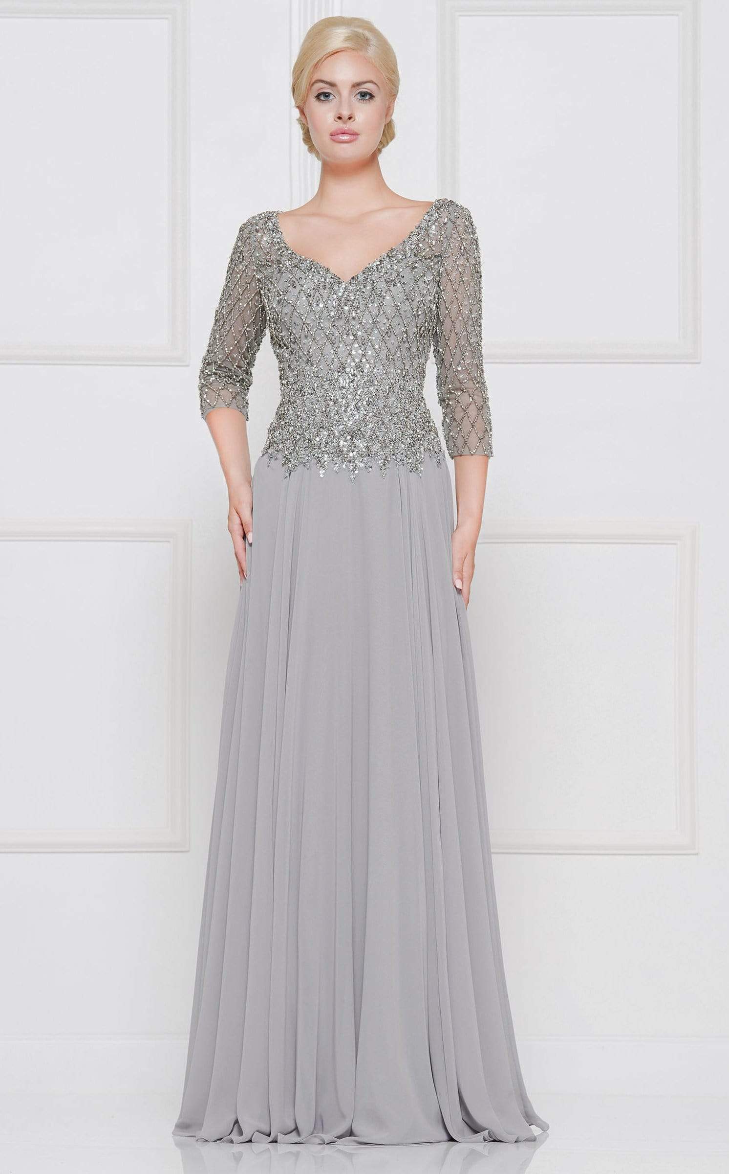 Marsoni by Colors - M165 Illusion Lattice Motif A-Line Gown - view 12