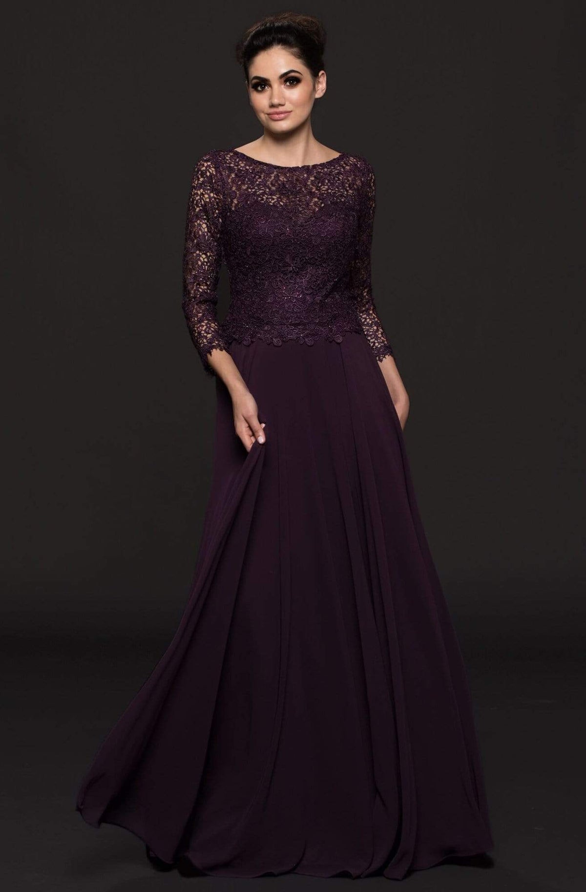 Marsoni by Colors - M223 Embroidered Quarter Length Sleeves Dress - designer mother of the bride dress at Silhouette Dresses