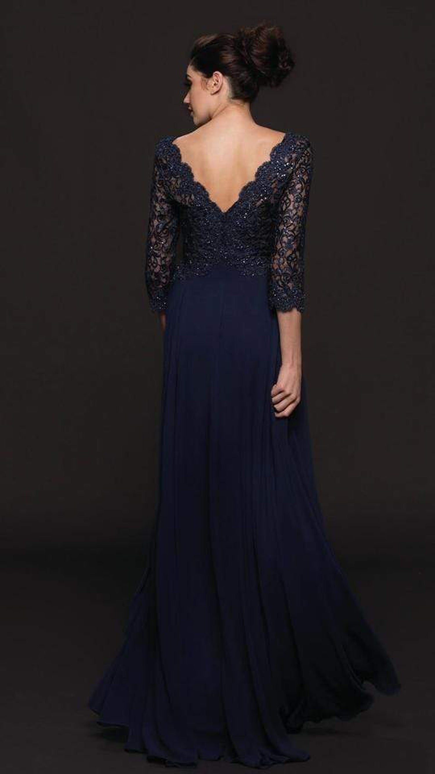 Marsoni by Colors - M225 Quarter Sleeve Scalloped Lace Gown