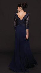 Marsoni by Colors - M225 Quarter Sleeve Scalloped Lace Gown