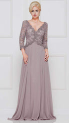 Marsoni by Colors - M225 Quarter Sleeve Scalloped Lace Gown