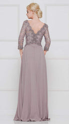 Marsoni by Colors - M225 Quarter Sleeve Scalloped Lace Gown
