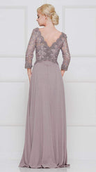 Marsoni by Colors - M225 Quarter Sleeve Scalloped Lace Gown - view 4