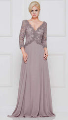 Marsoni by Colors - M225 Quarter Sleeve Scalloped Lace Gown - detail view