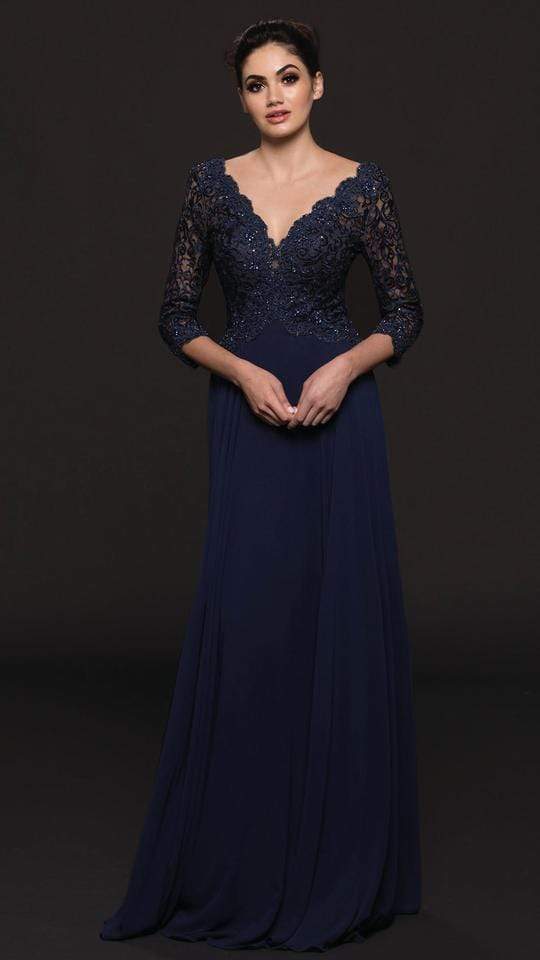 Marsoni by Colors - M225 Quarter Sleeve Scalloped Lace Gown - designer mother of the bride dress at Silhouette Dresses