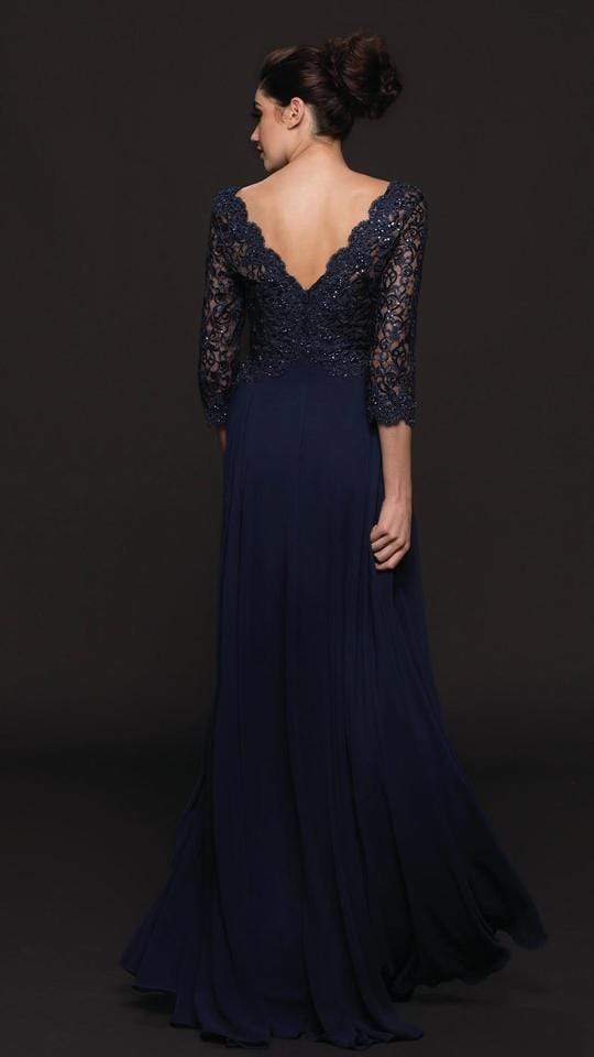 Marsoni by Colors - M225 Quarter Sleeve Scalloped Lace Gown - back view