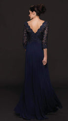 Marsoni by Colors - M225 Quarter Sleeve Scalloped Lace Gown - back view