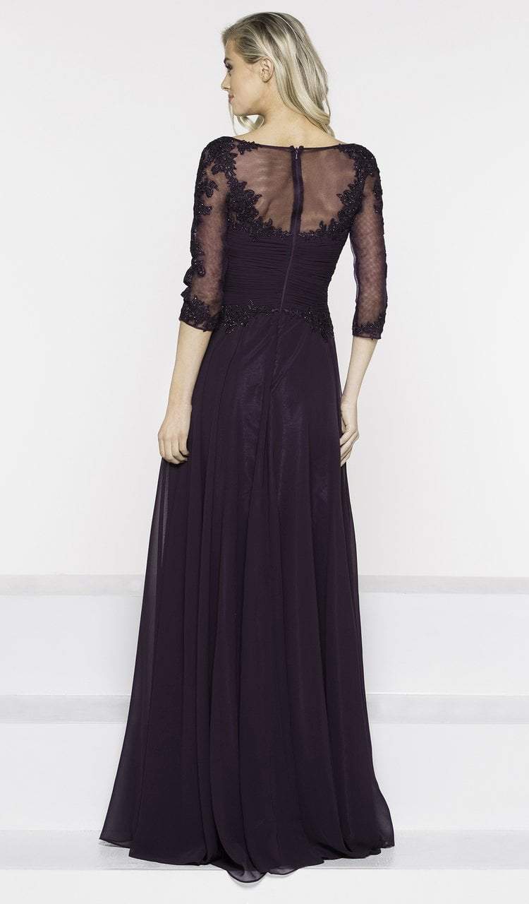 Marsoni by Colors - M237 V-Neck Beaded Lace Applique Chiffon Dress - detail view