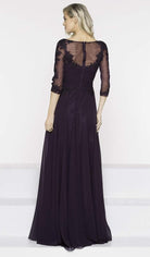 Marsoni by Colors - M237 V-Neck Beaded Lace Applique Chiffon Dress - detail view