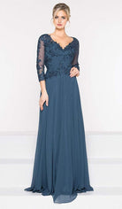 Marsoni by Colors - M237 V-Neck Beaded Lace Applique Chiffon Dress - view 4