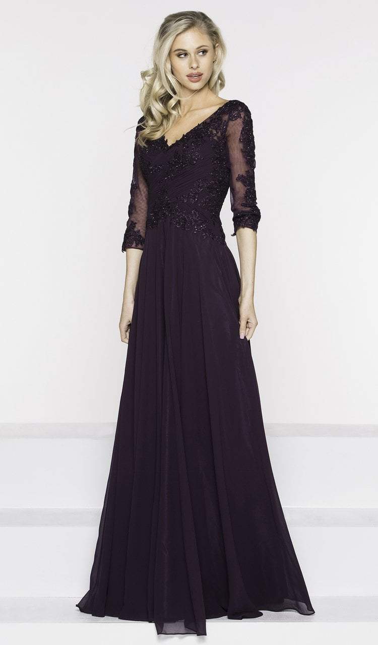 Marsoni by Colors - M237 V-Neck Beaded Lace Applique Chiffon Dress - back view