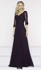 Marsoni by Colors - M237 V-Neck Beaded Lace Applique Chiffon Dress - back view