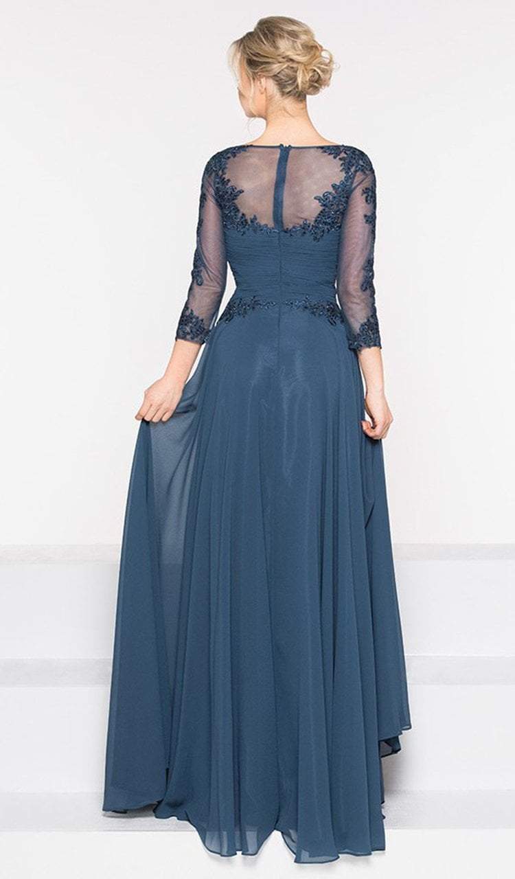 Marsoni by Colors - M237 V-Neck Beaded Lace Applique Chiffon Dress - view 5