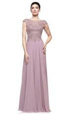 Marsoni by Colors - M238 Beaded Applique A Line Chiffon Dress