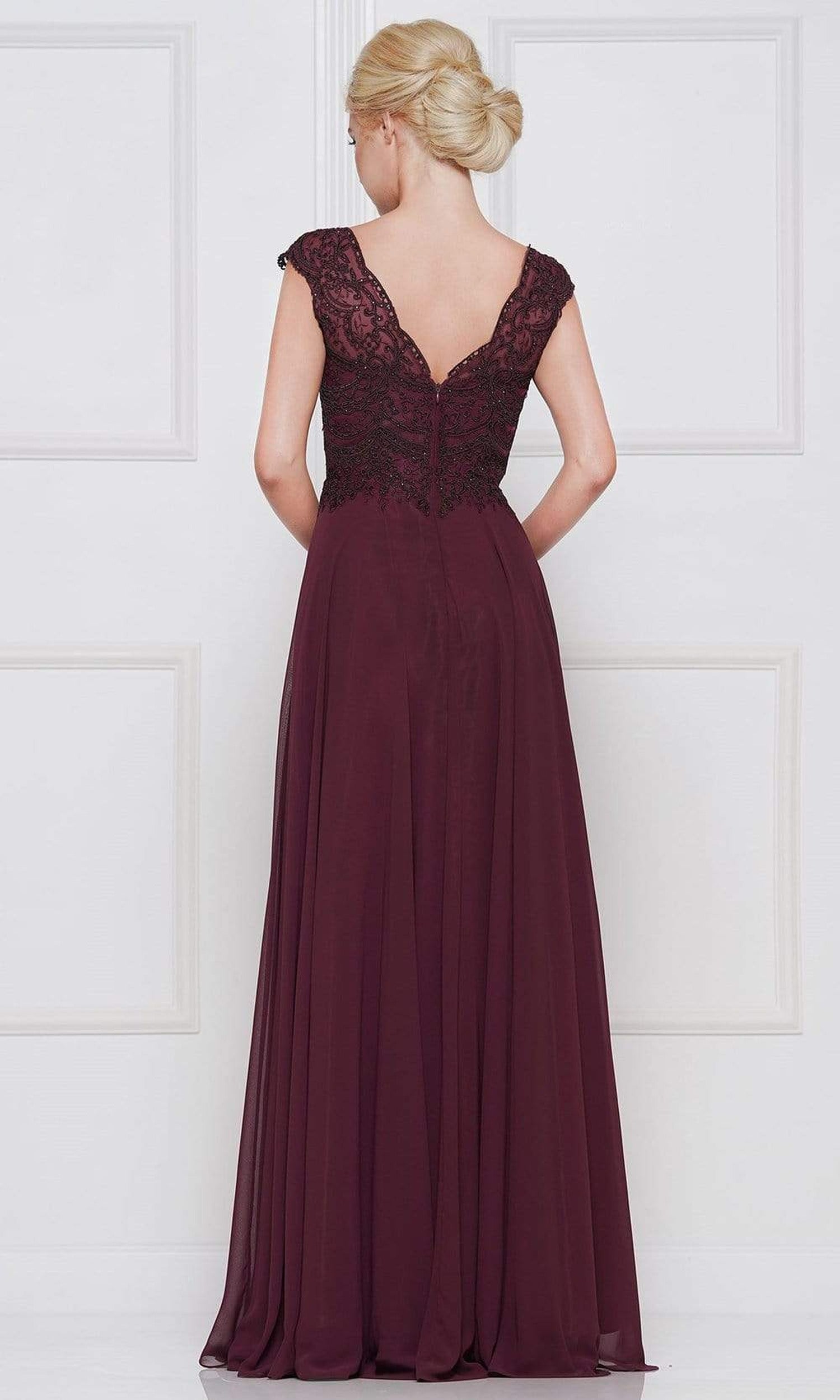 Marsoni by Colors - M238 Beaded Applique A Line Chiffon Dress