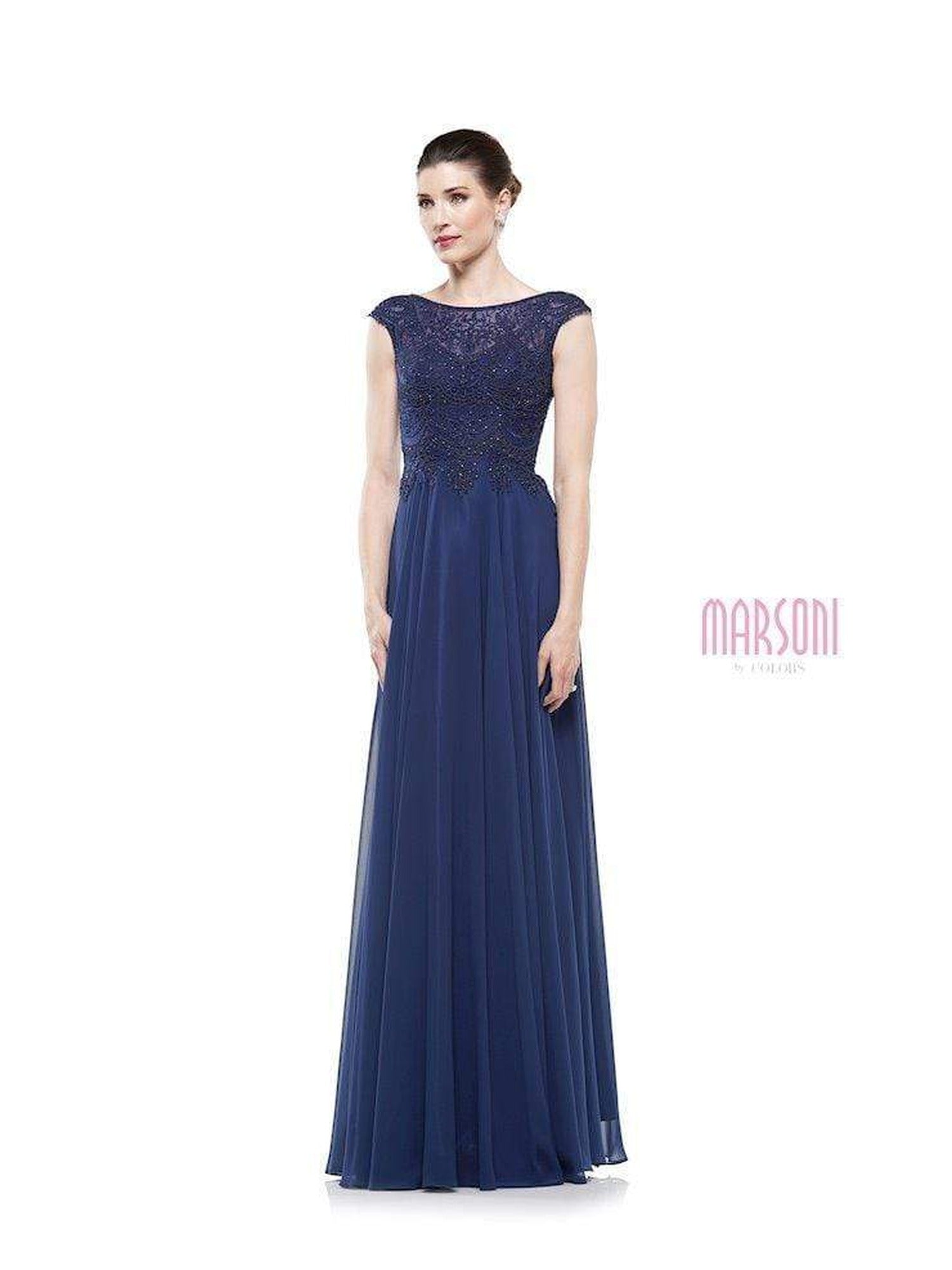 Marsoni by Colors - M238 Beaded Applique A Line Chiffon Dress