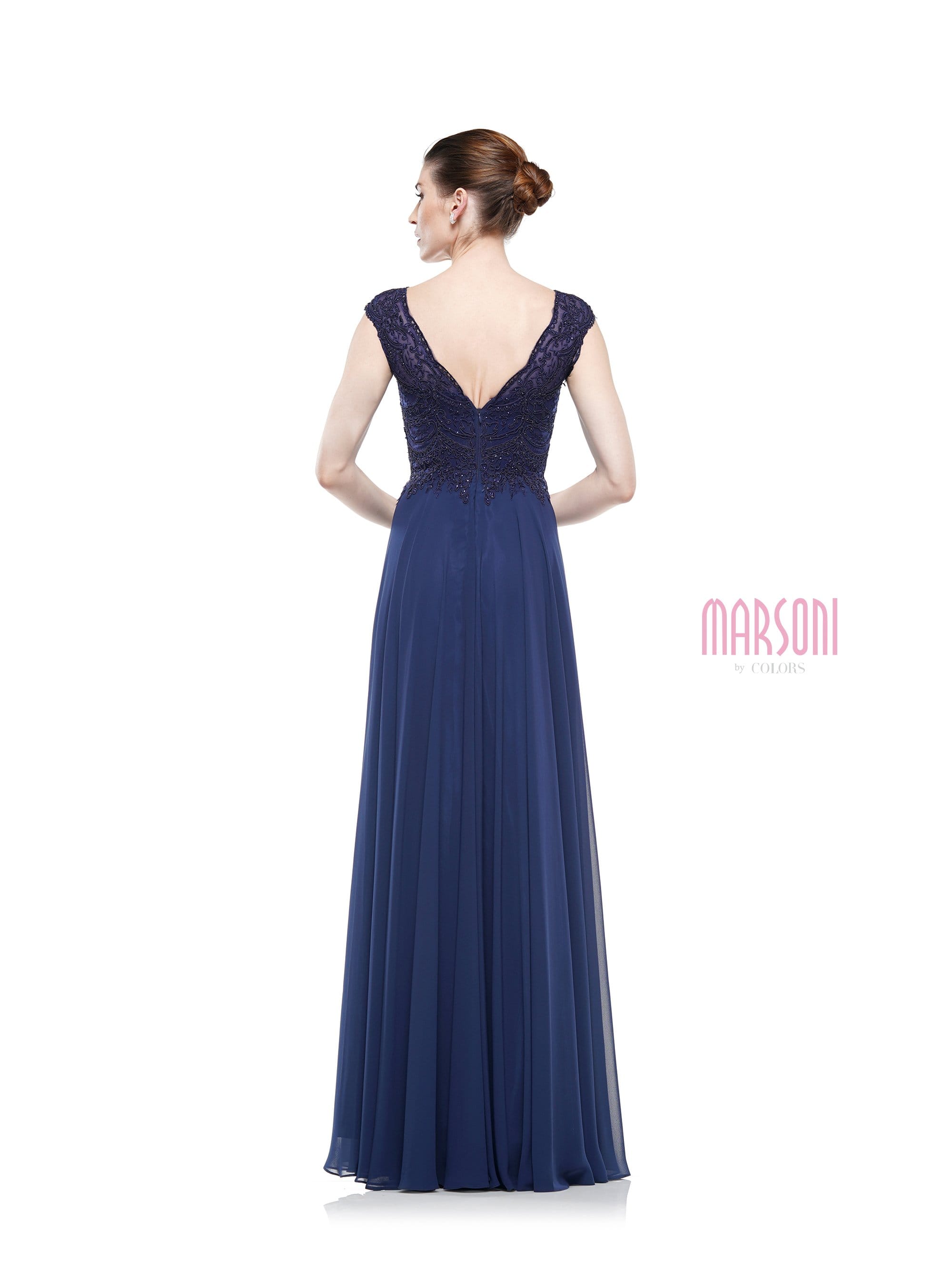 Marsoni by Colors - M238 Beaded Applique A Line Chiffon Dress - Silhouette Dresses