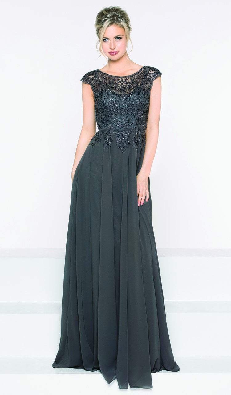 Marsoni by Colors - M238 Beaded Applique A Line Chiffon Dress - back view
