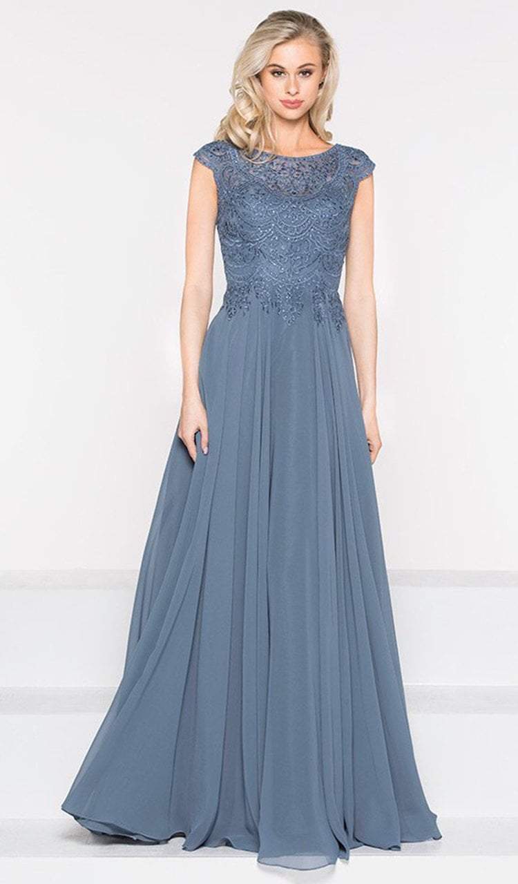 Marsoni by Colors - M238 Beaded Applique A Line Chiffon Dress - detail view