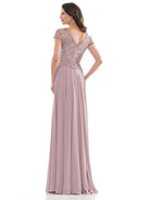 Marsoni by Colors - M243 Short Sleeve Embroidered Peplum Chiffon Gown - Silhouette Dresses