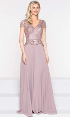 Marsoni by Colors - M243 Short Sleeve Embroidered Peplum Chiffon Gown - back view
