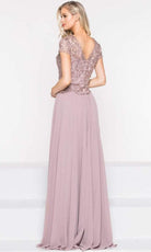 Marsoni by Colors - M243 Short Sleeve Embroidered Peplum Chiffon Gown - detail view