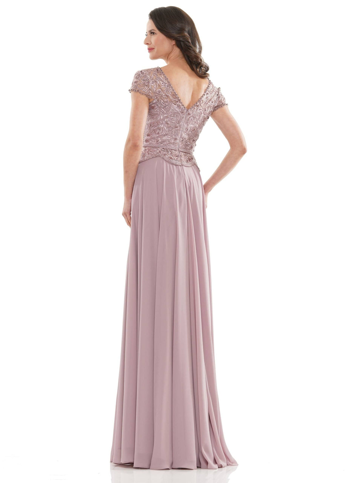 Marsoni by Colors - M243 Short Sleeve Embroidered Peplum Chiffon Gown - view 12