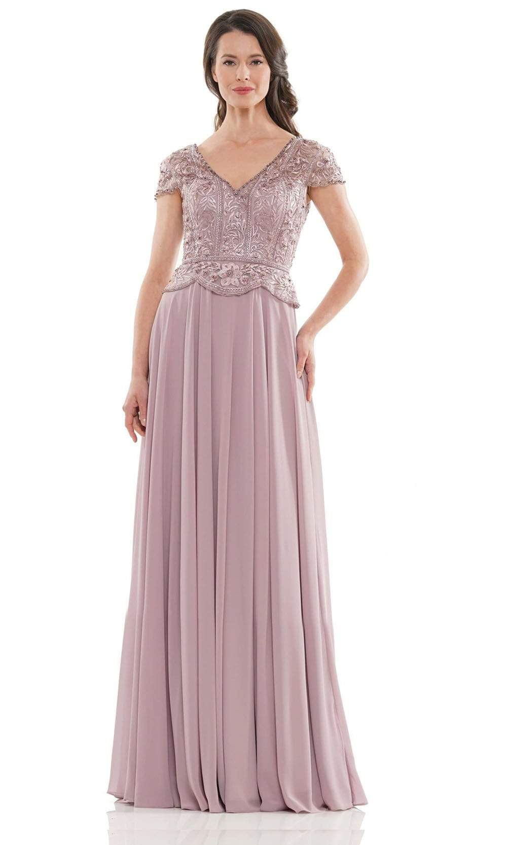 Marsoni by Colors - M243 Short Sleeve Embroidered Peplum Chiffon Gown - view 4