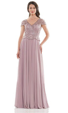 Marsoni by Colors - M243 Short Sleeve Embroidered Peplum Chiffon Gown - view 4
