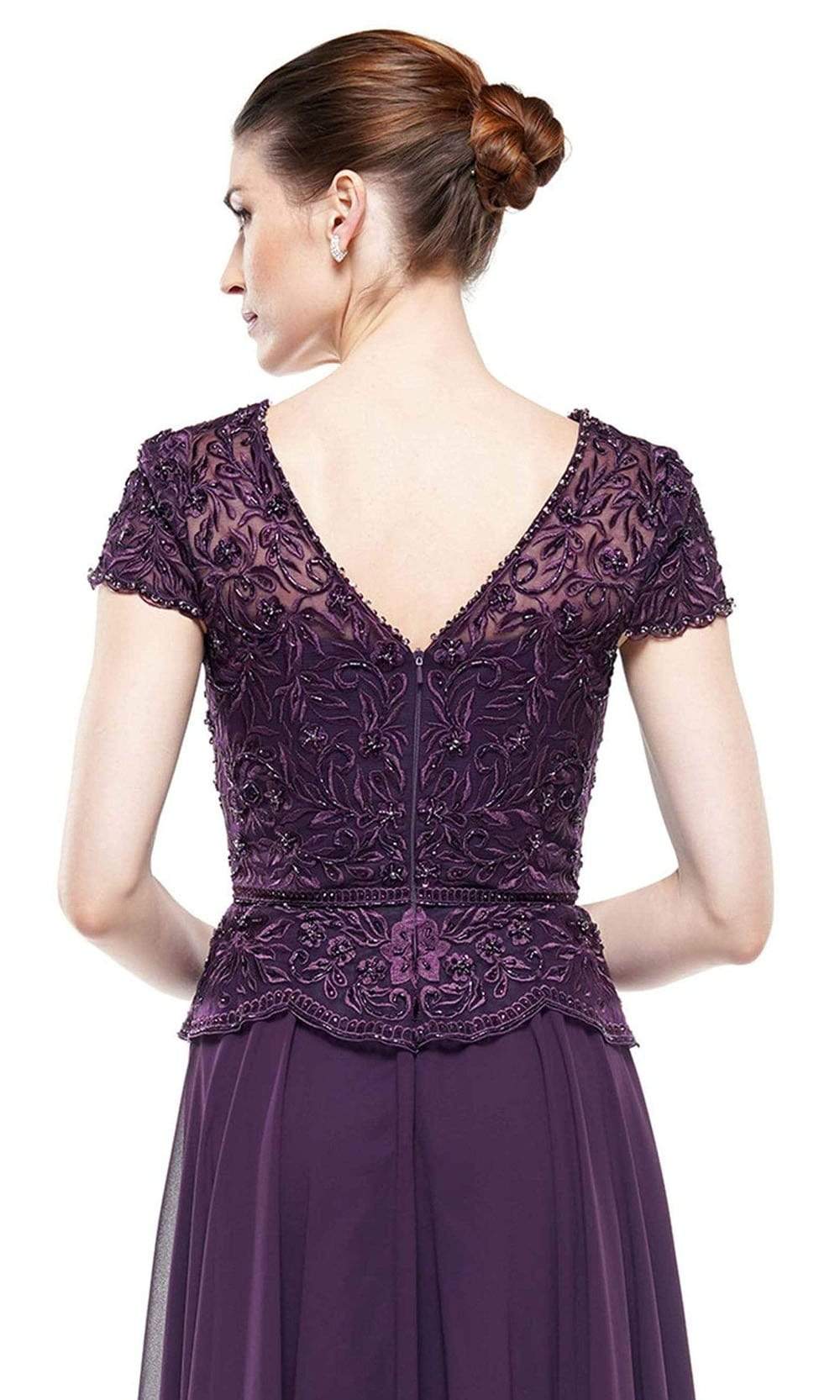 Marsoni by Colors - M243 Short Sleeve Embroidered Peplum Chiffon Gown - view 11