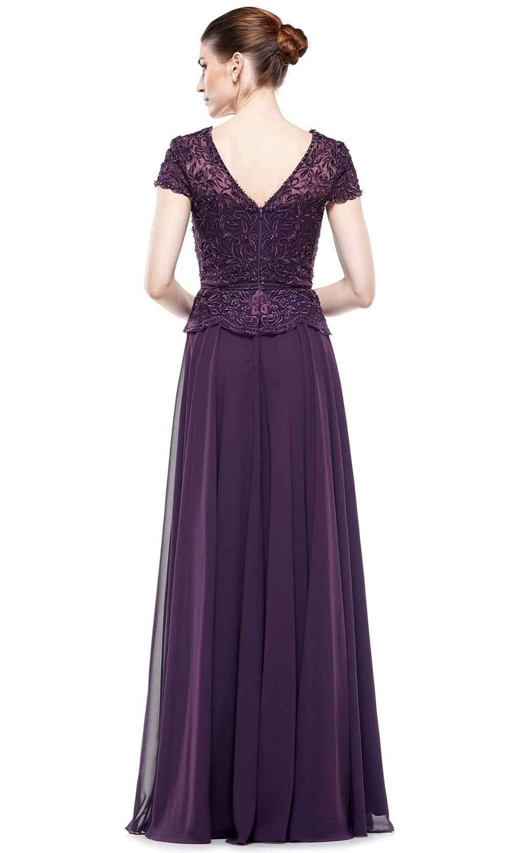 Marsoni by Colors - M243 Short Sleeve Embroidered Peplum Chiffon Gown - view 8