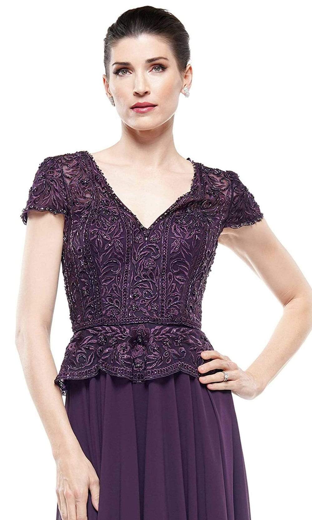 Marsoni by Colors - M243 Short Sleeve Embroidered Peplum Chiffon Gown - view 10