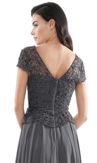 Marsoni by Colors - M243 Short Sleeve Embroidered Peplum Chiffon Gown - view 7