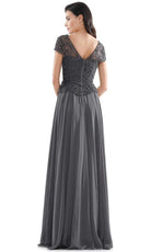 Marsoni by Colors - M243 Short Sleeve Embroidered Peplum Chiffon Gown - view 5