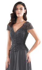 Marsoni by Colors - M243 Short Sleeve Embroidered Peplum Chiffon Gown - view 6