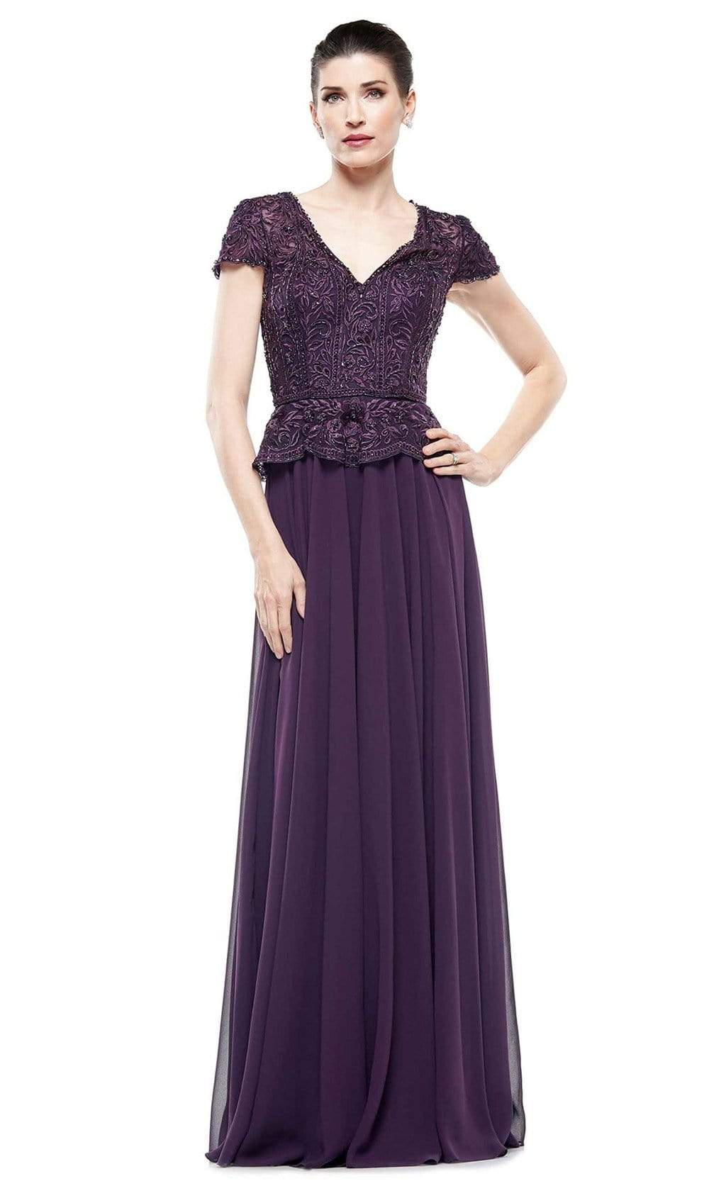 Marsoni by Colors - M243 Short Sleeve Embroidered Peplum Chiffon Gown - view 9