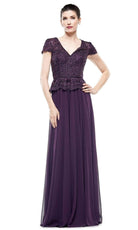 Marsoni by Colors - M243 Short Sleeve Embroidered Peplum Chiffon Gown - view 9
