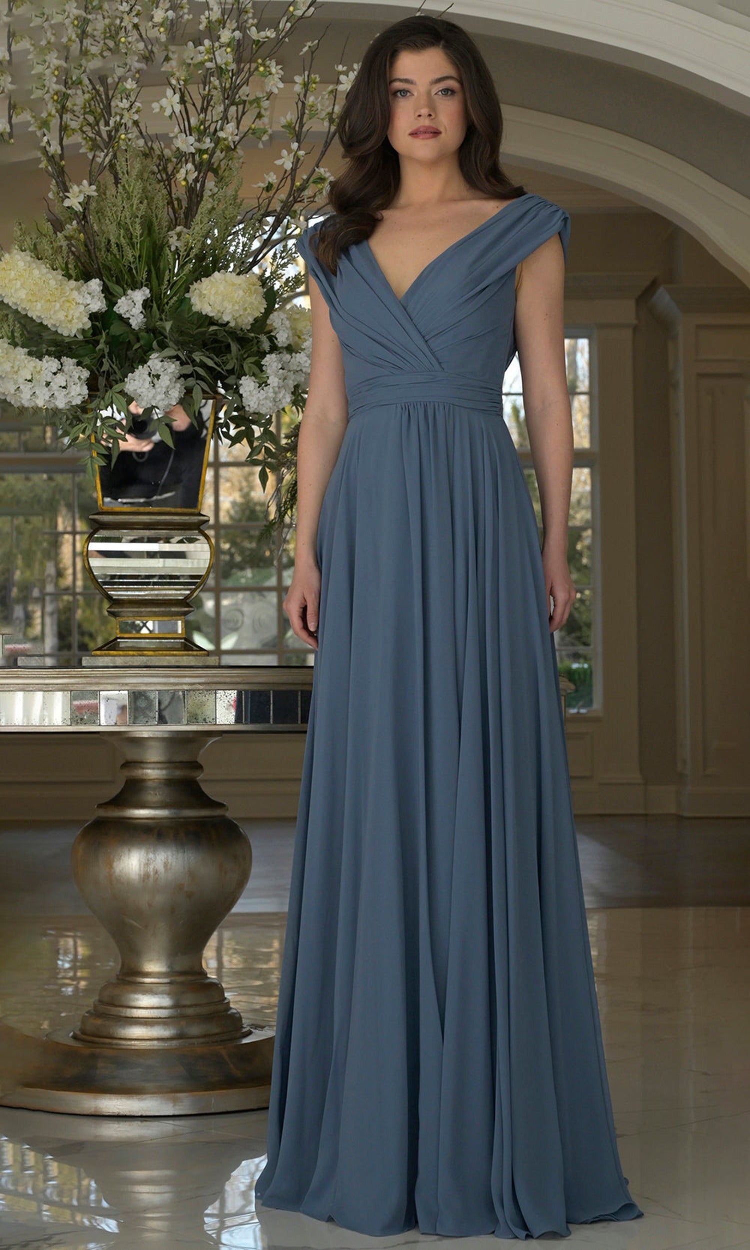 Marsoni by Colors M251-1 - Chiffon A-Line Gown with Gathered Sleeves