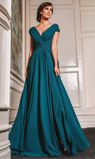 Marsoni by Colors - M251 Gathered V Neck Off Shoulder A-Line Gown - back view