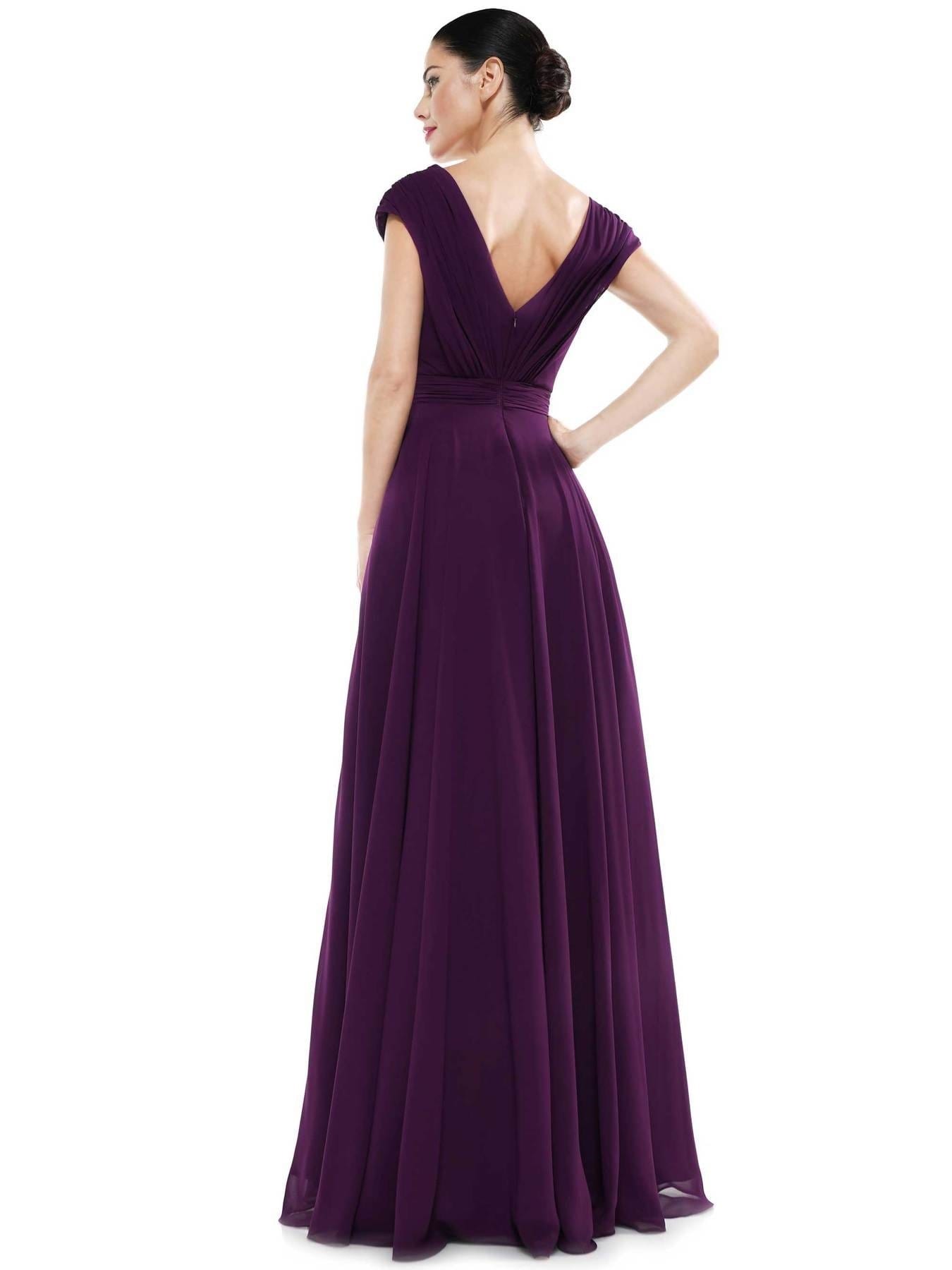 Marsoni by Colors - M251 Gathered V Neck Off Shoulder A-Line Gown - Silhouette Dresses