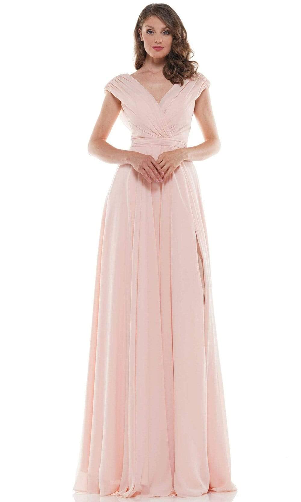 Marsoni by Colors - M251 Gathered V Neck Off Shoulder A-Line Gown - designer mother of the bride dress at Silhouette Dresses