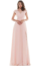 Marsoni by Colors - M251 Gathered V Neck Off Shoulder A-Line Gown - designer mother of the bride dress at Silhouette Dresses