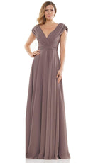 Marsoni by Colors - M251 Gathered V Neck Off Shoulder A-Line Gown - view 6