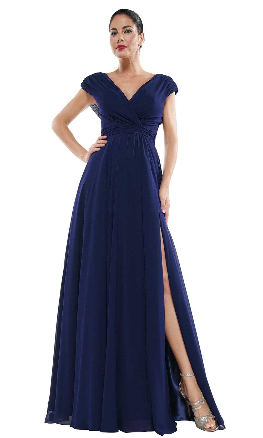 Marsoni by Colors - M251 Gathered V Neck Off Shoulder A-Line Gown - Silhouette Dresses